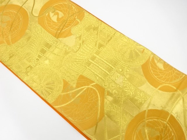 JAPANESE KIMONO / ANTIQUE FUKURO OBI / SILK / WOVEN CARRIAGE & CRANE ROUNDEL
